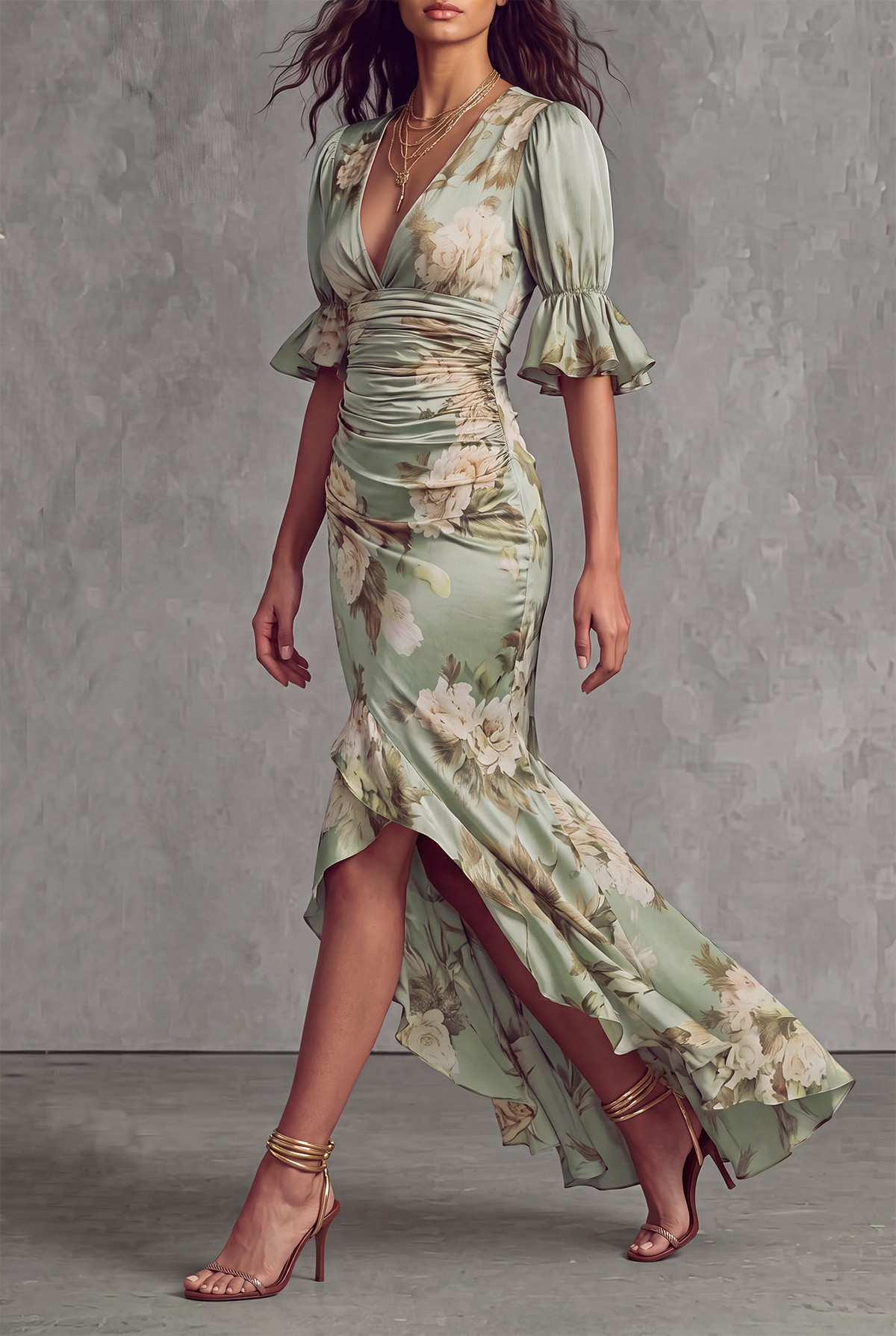Zevina Floral High Low Maxi Dress
