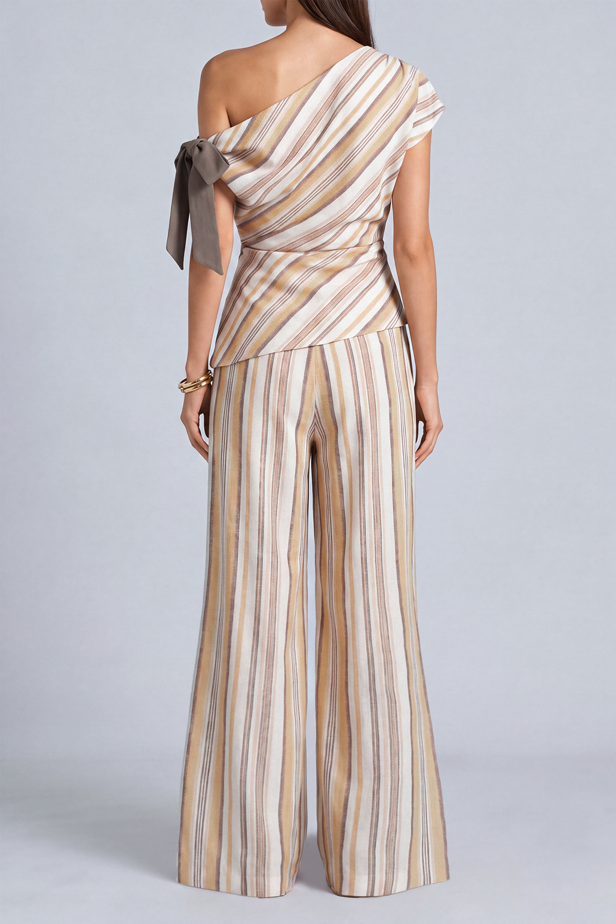 Zoe One Shoulder Tie Stripe Pants Set