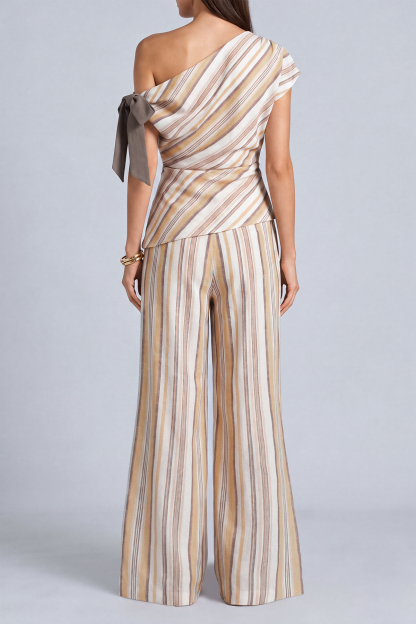 Zoe One Shoulder Tie Stripe Pants Set