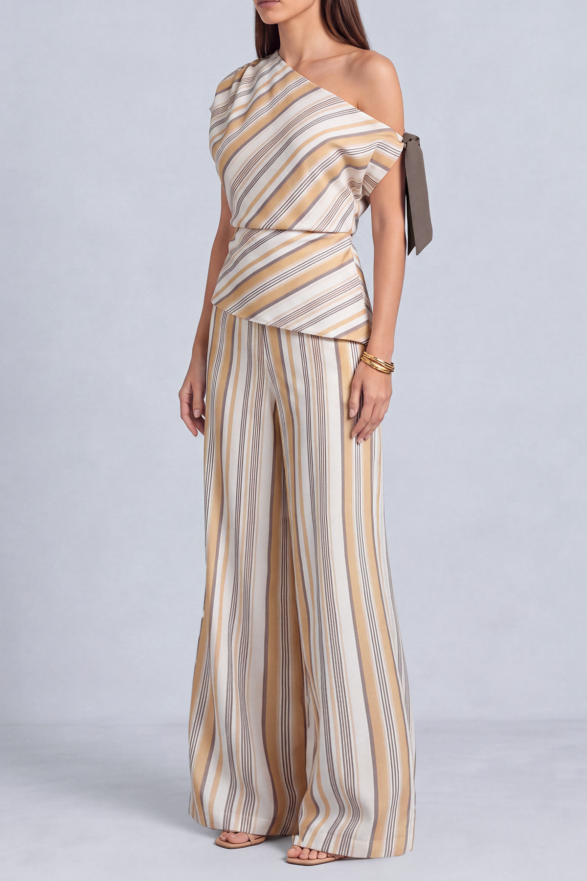 Zoe One Shoulder Tie Stripe Pants Set