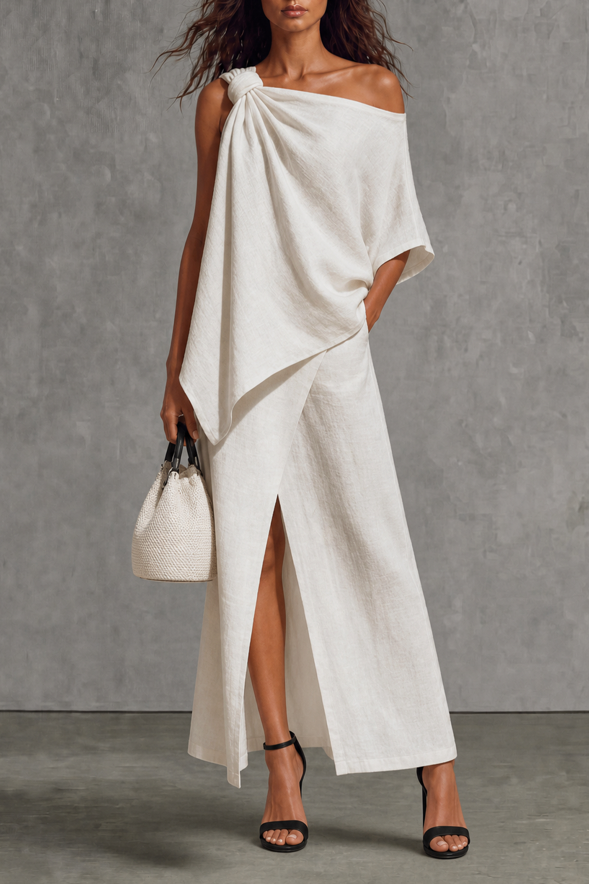 Zorith Knot Strap High Slit Skirt Set