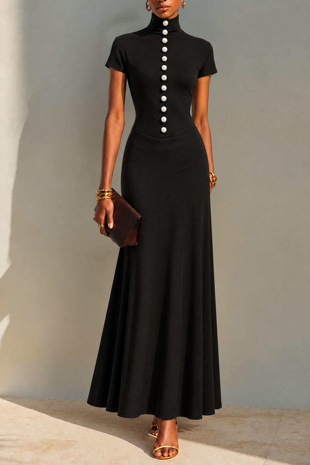 Zuleika High Neck Pearl Maxi Dress