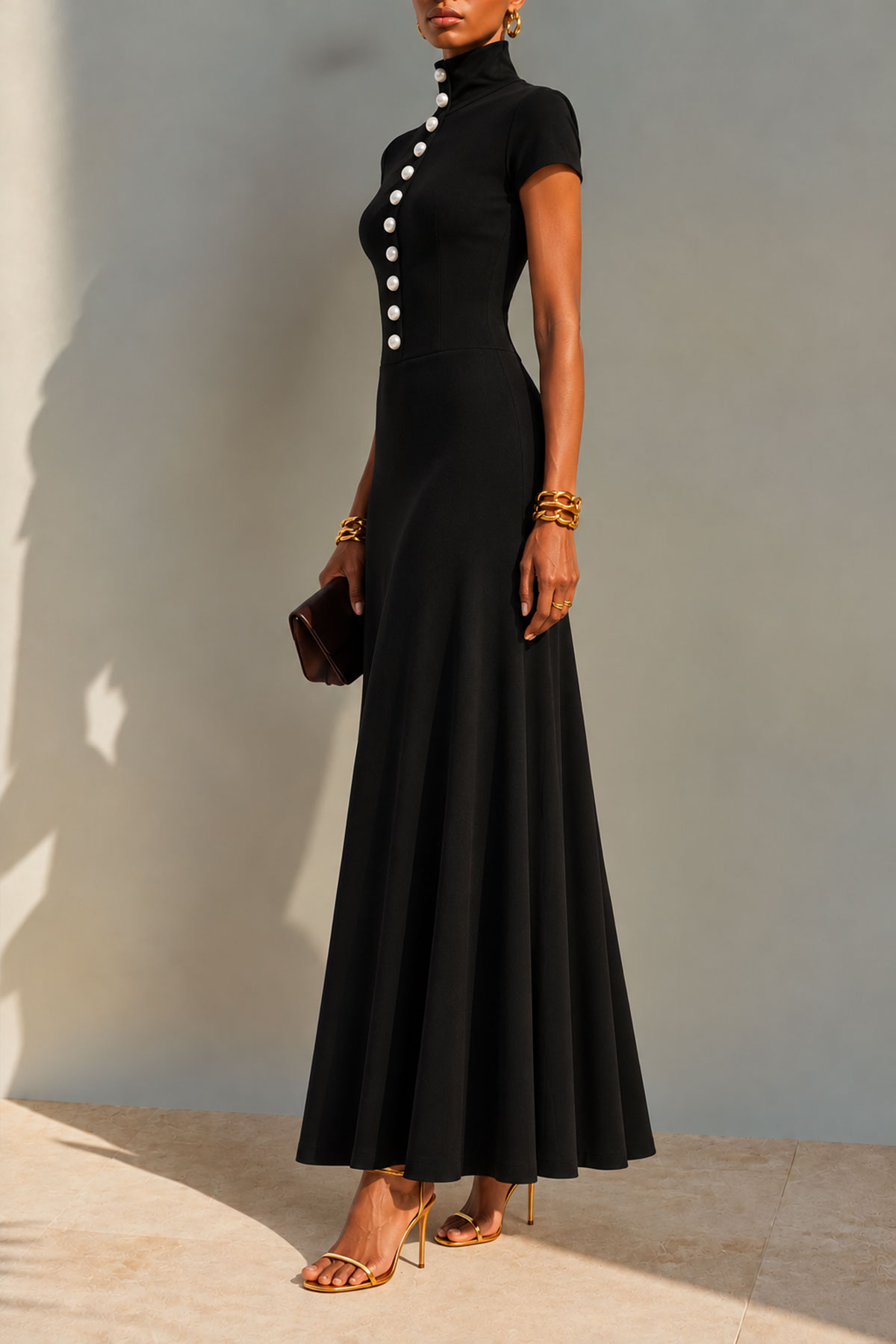 Zuleika High Neck Pearl Maxi Dress