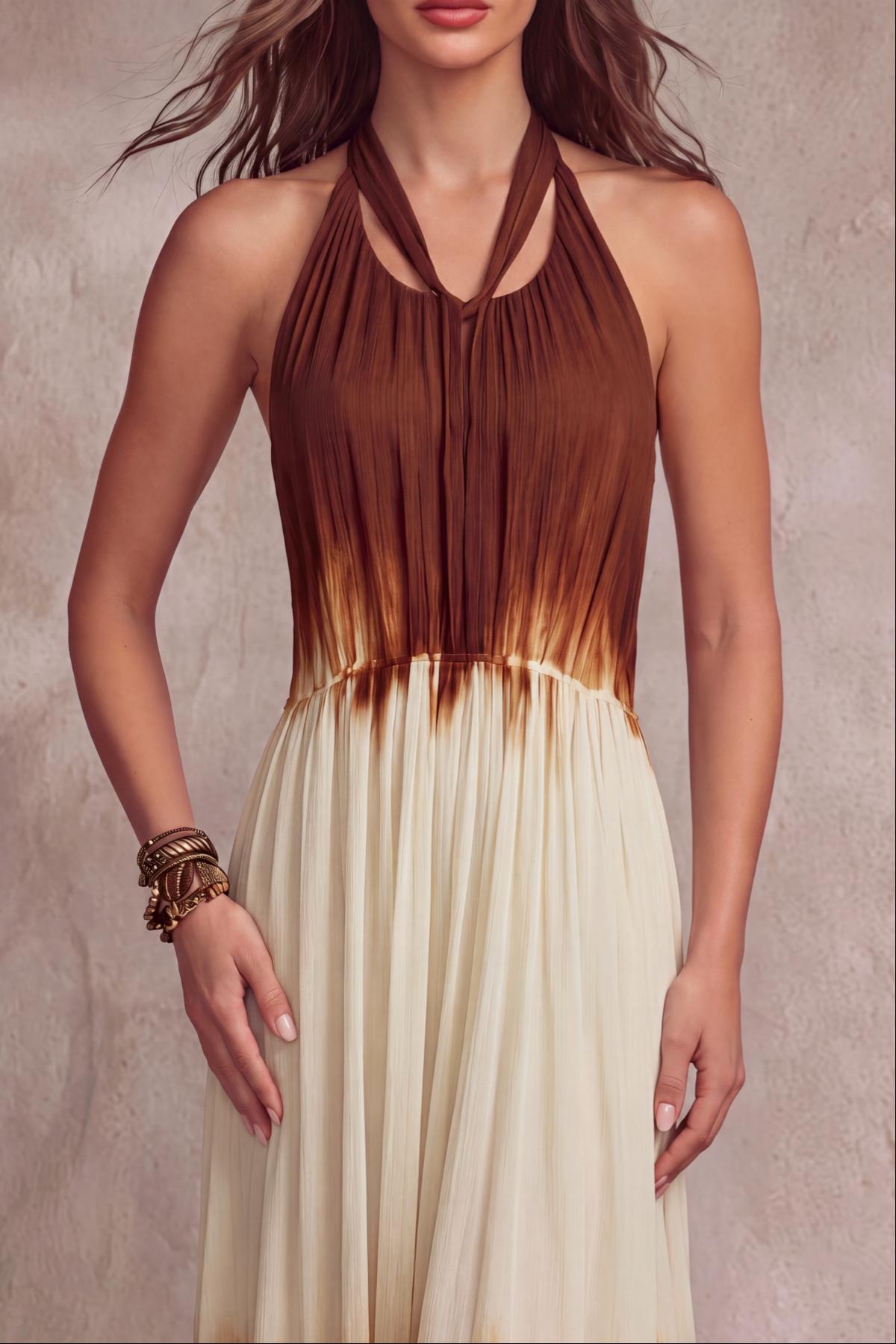 Zylune Halter Neck Tie Dye Chiffon Maxi Dress