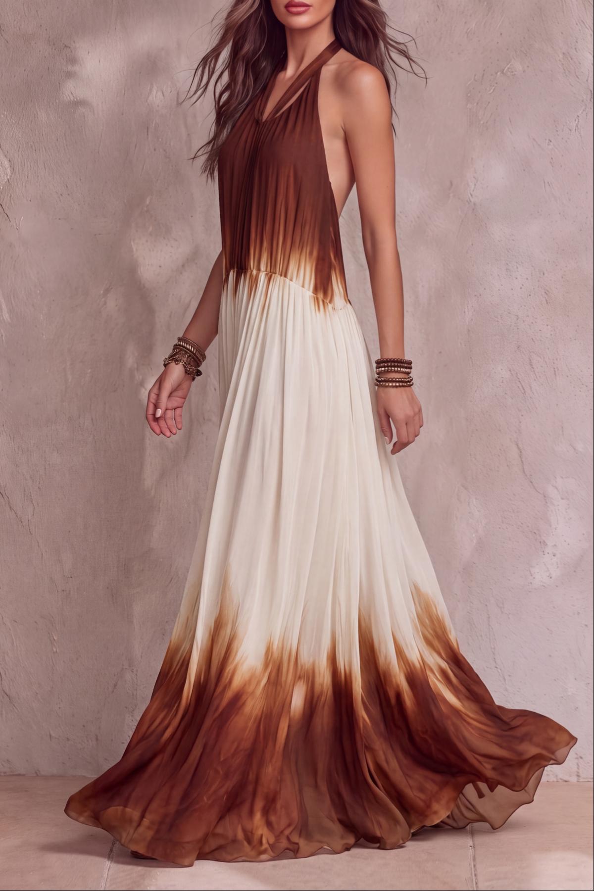 Zylune Halter Neck Tie Dye Chiffon Maxi Dress
