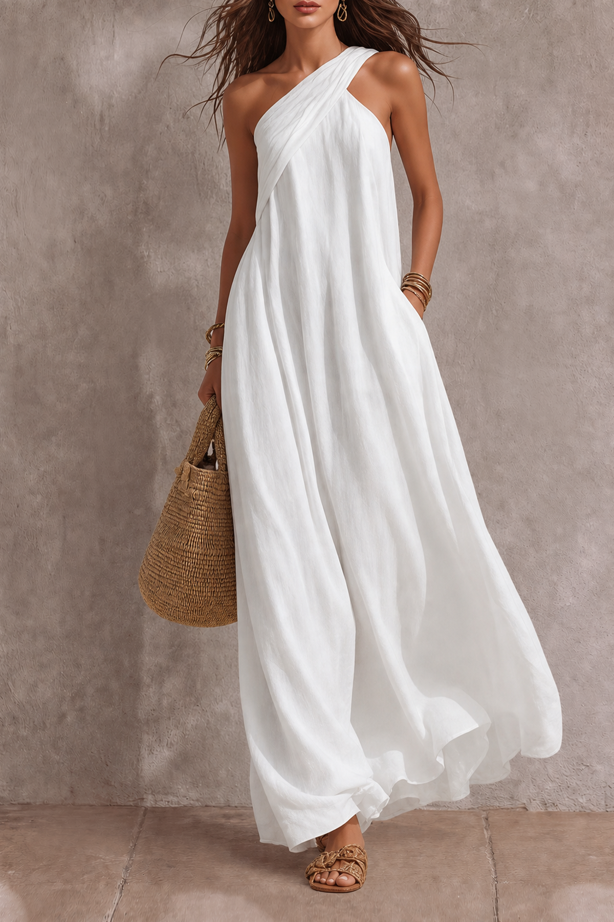 Zyvian One Shoulder Pockets Maxi Dress