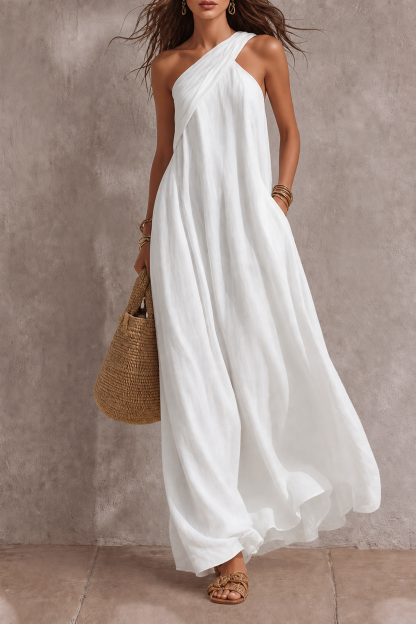 Zyvian One Shoulder Pockets Maxi Dress