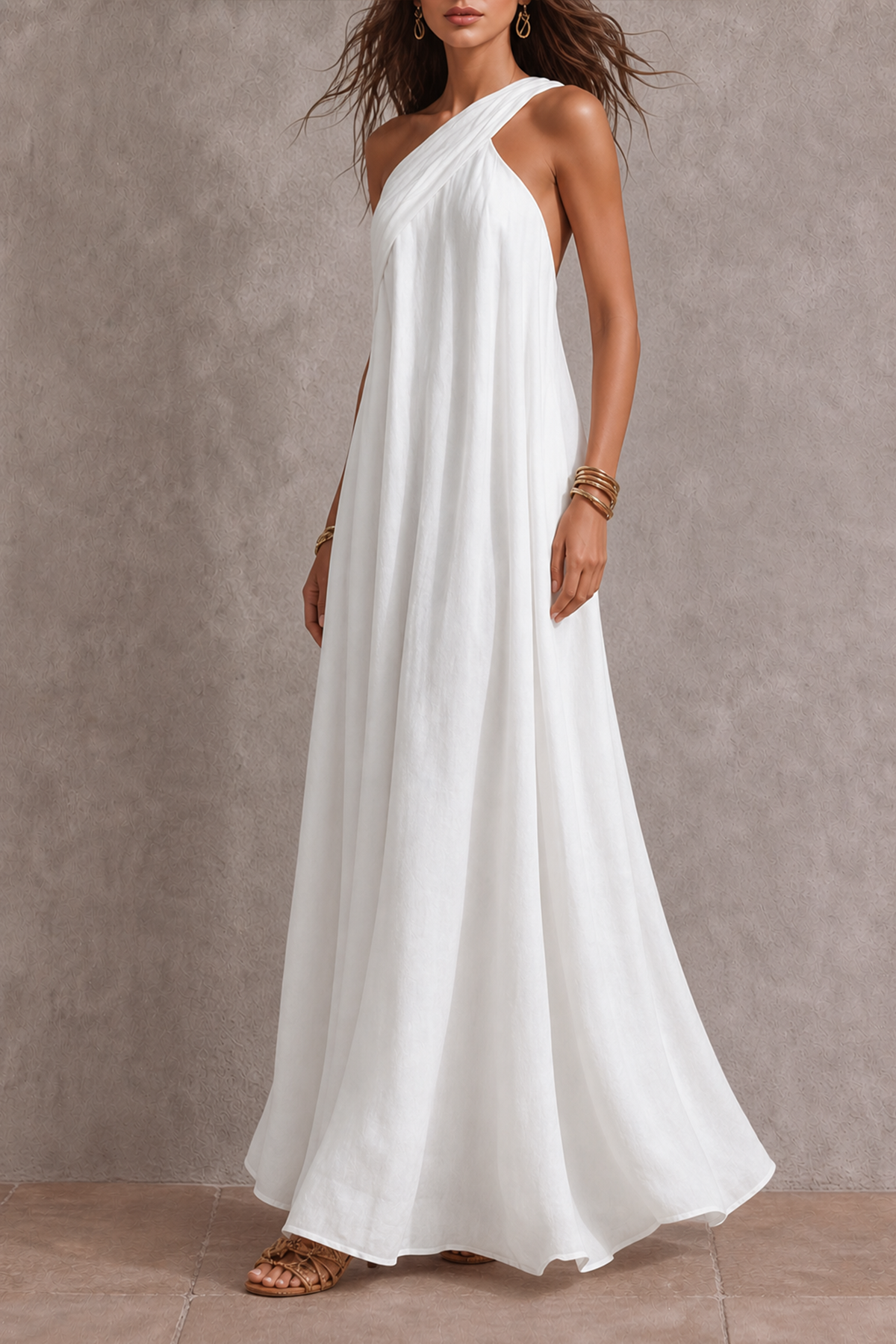 Zyvian One Shoulder Pockets Maxi Dress