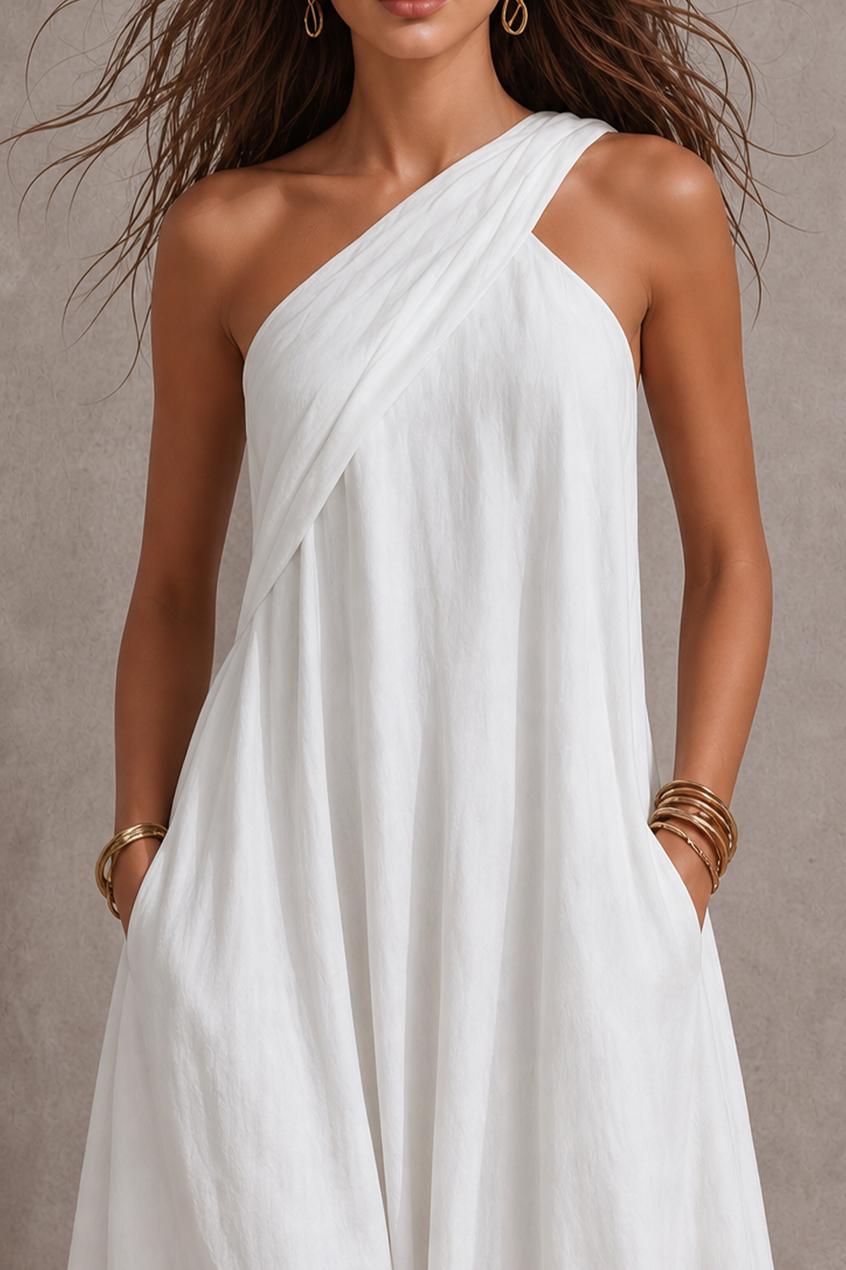 Zyvian One Shoulder Pockets Maxi Dress