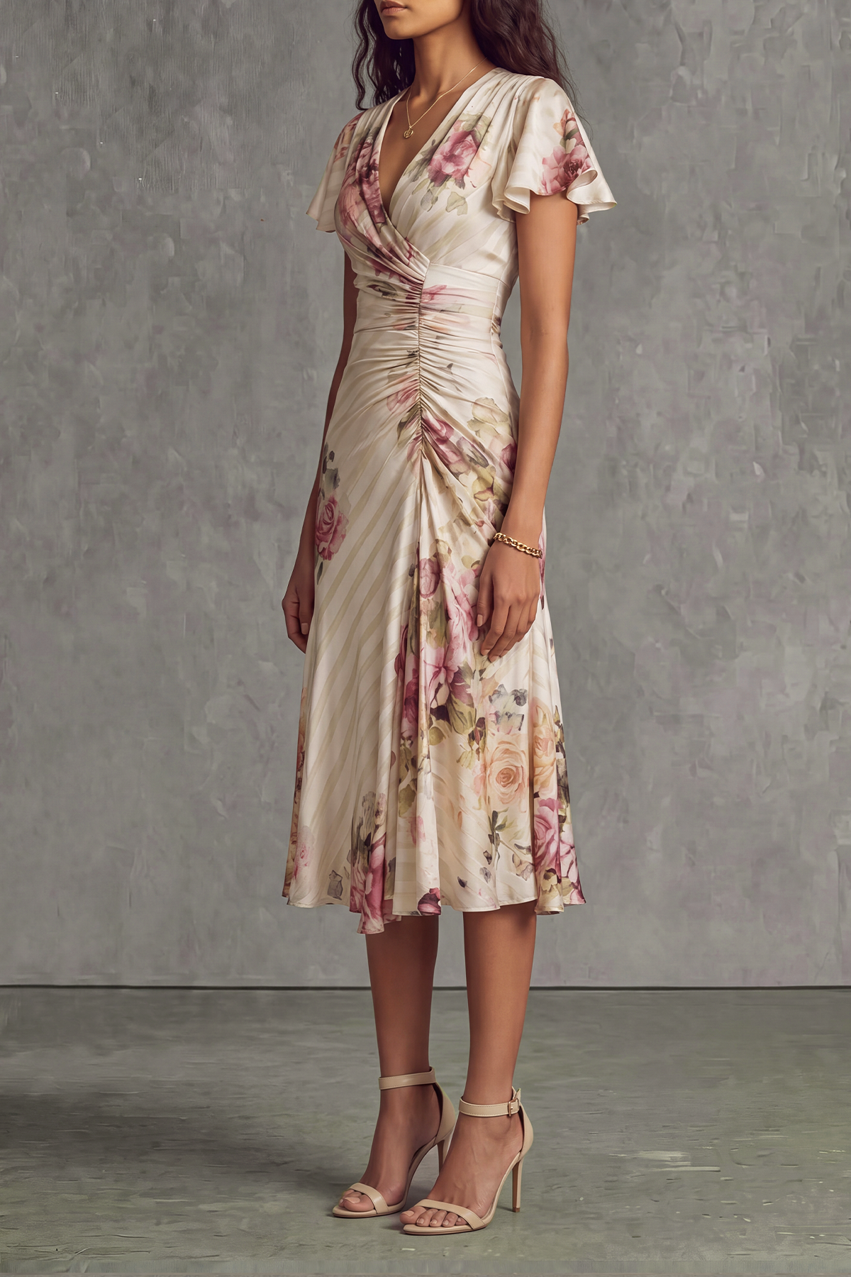 Langley Floral Ruched Midi Dress