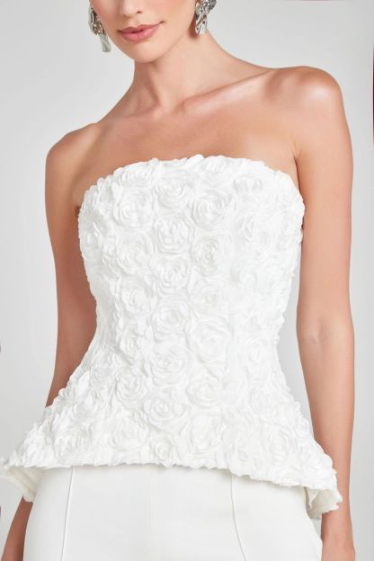 Daska Strapless Floral Embroidered Set In White