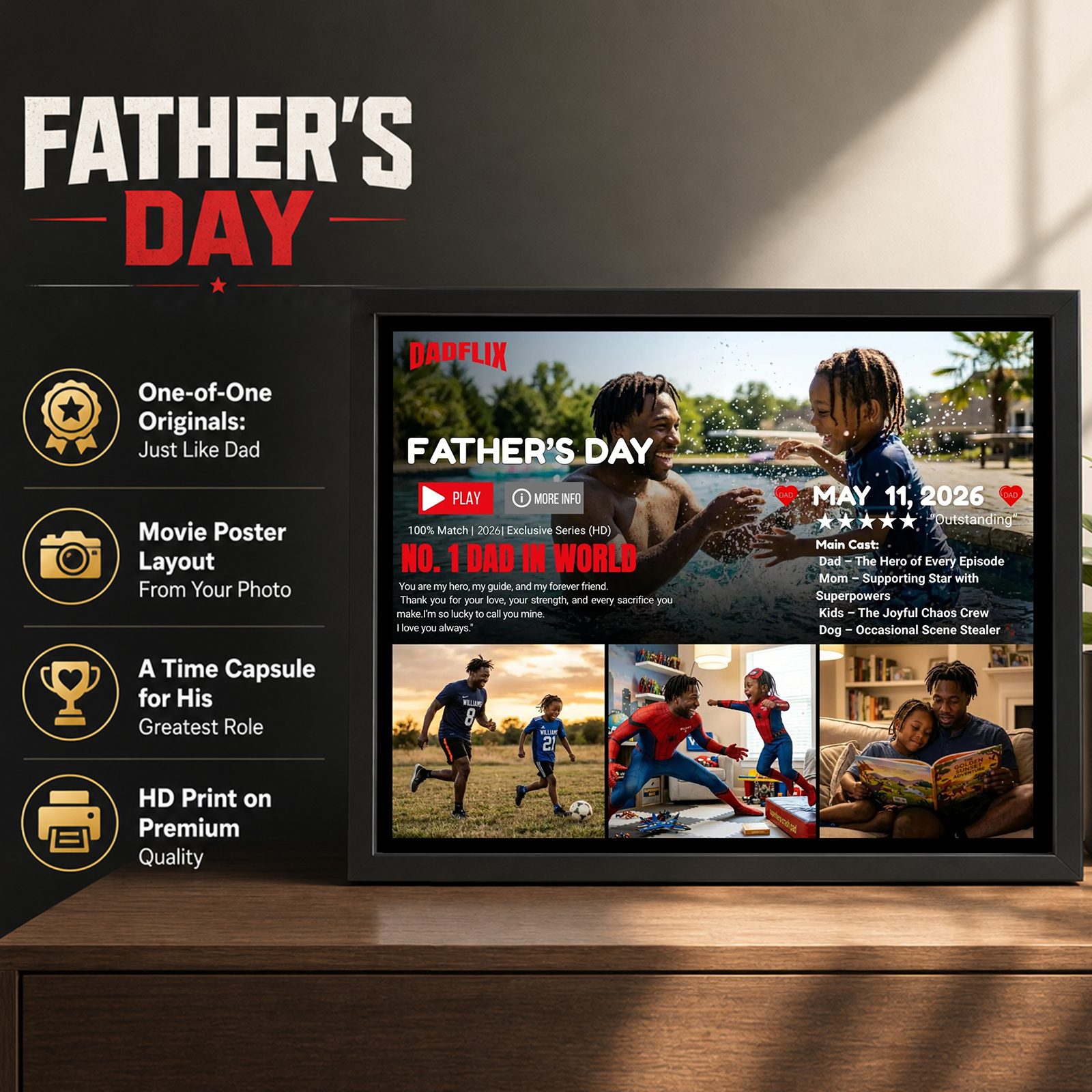 Custom DADFLIX Father's Day NO.1 Dad In World Poster | Personalized Movie-Style Print Gift