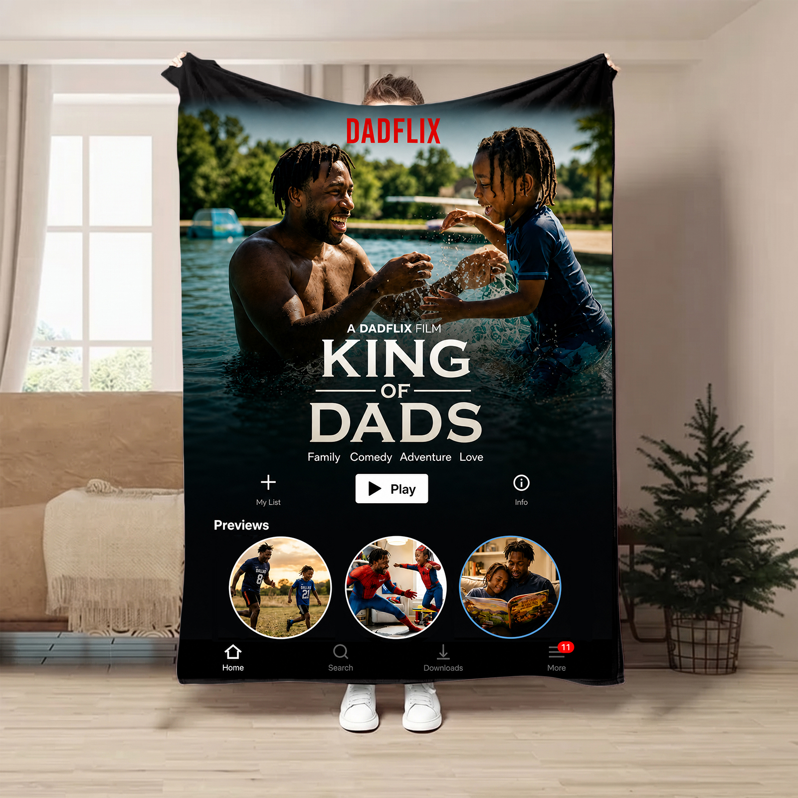 Custom DADFLIX King of Dads Photo Blanket | Personalized Dadflix Style Throw for Dad Father’s Day 