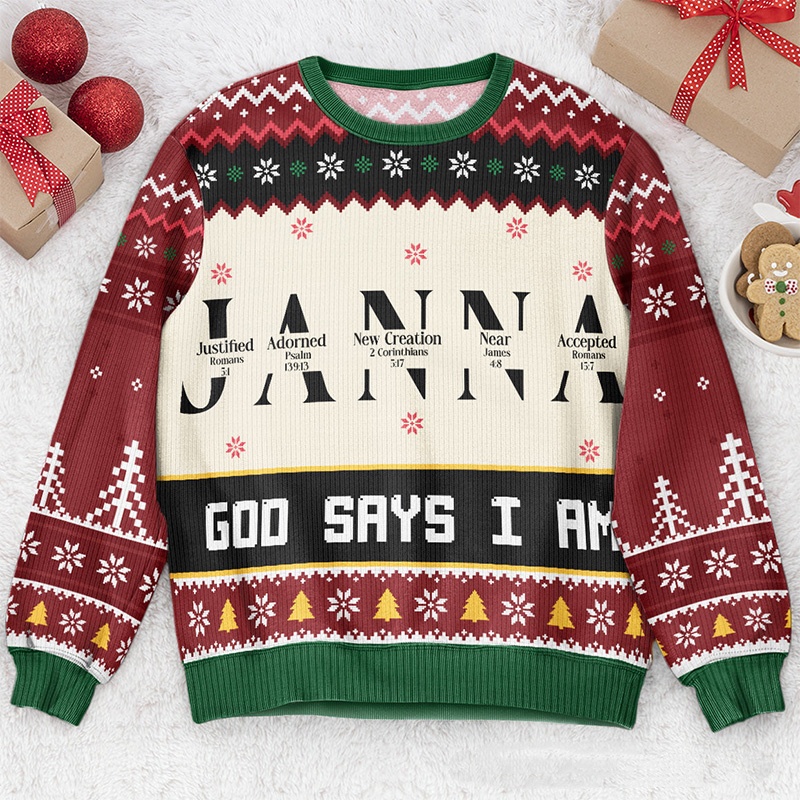 Personalized Ugly Sweater Christmas Gift; God Said I Am A Letter Of A Name In The Bible; Christian Christmas Gift.