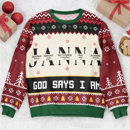 Personalized Ugly Sweater Christmas Gift; God Said I Am A Letter Of A Name In The Bible; Christian Christmas Gift.