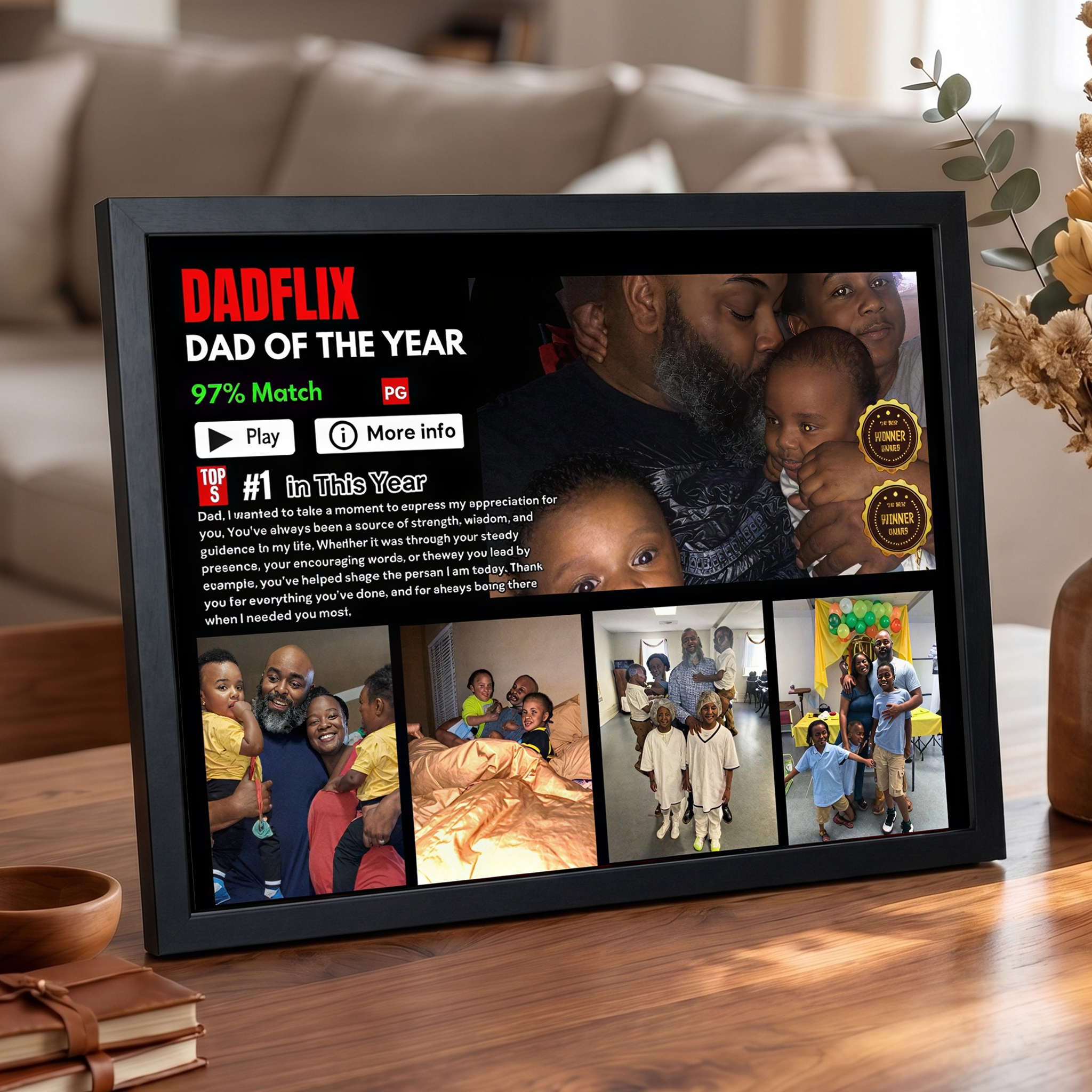 Editable Father's Day Gifts, A Fathers Love, Best Dad Ever, Dadflix Movie Photo Frame
