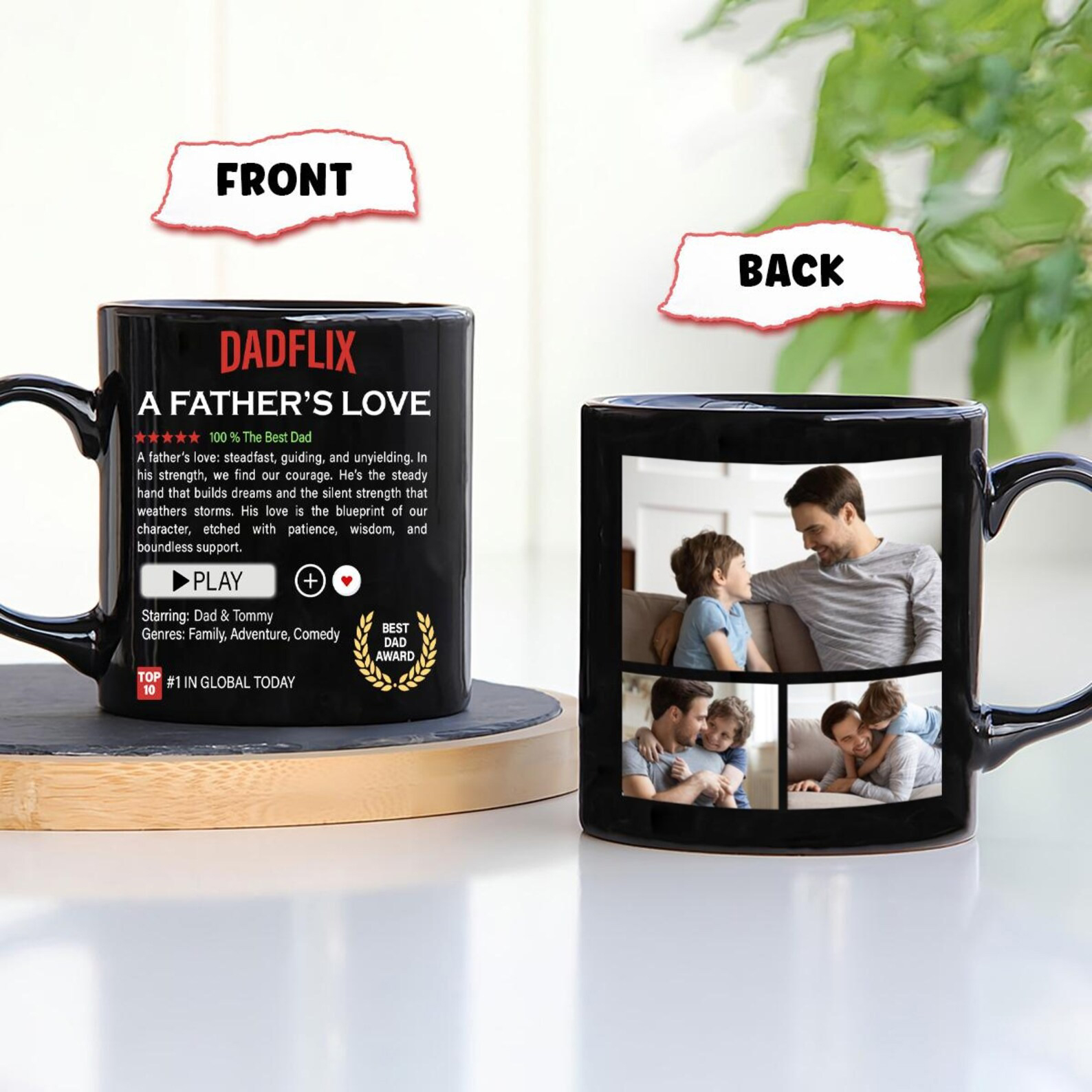 Custom A Father's Love Dadflix Mug with Multiple Photos – Personalized Father’s Day Gift for Dad
