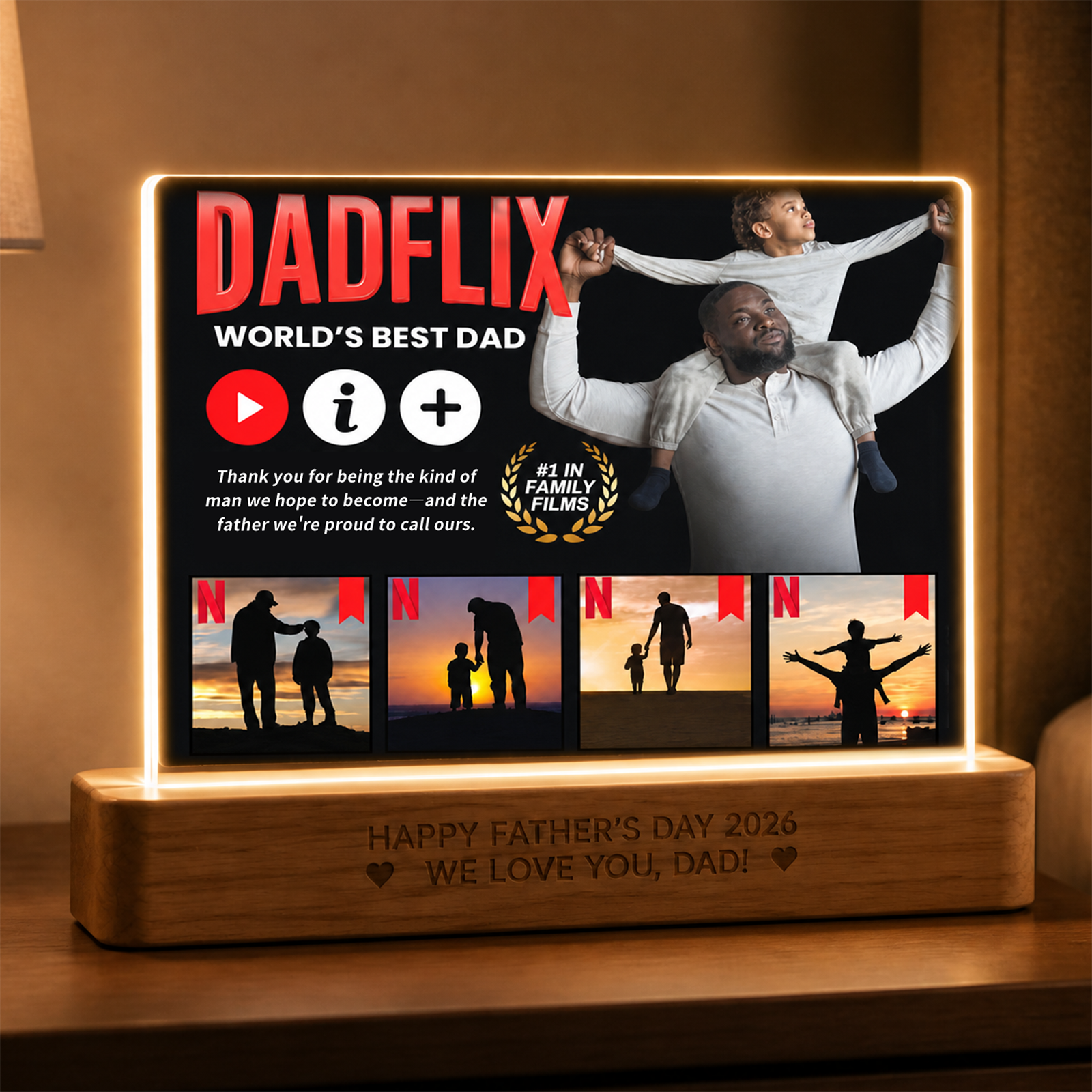 Custom Dadflix Bold Opening Scene with Custom Photos Night Light-Father's Day Gift