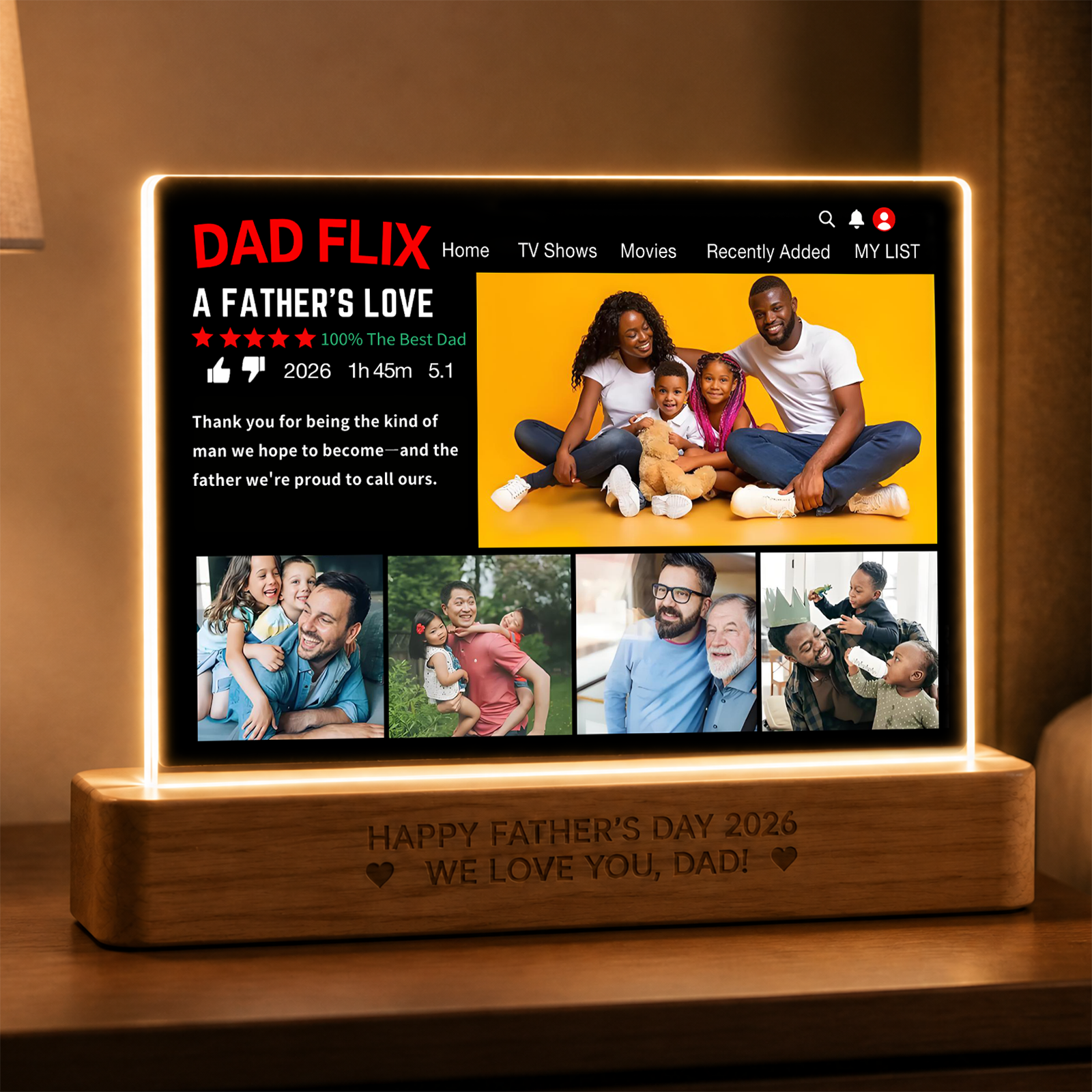 Custom Dadflix Father's Love with Custom Photos Night Light-Father's Day Gift
