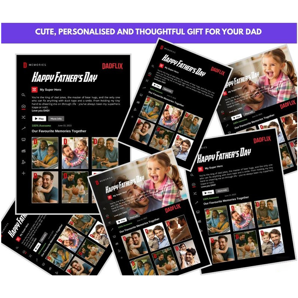 Father's Day Photo Frames - Editable DadFlix Movie Photo Frames, Father's Day Gifts