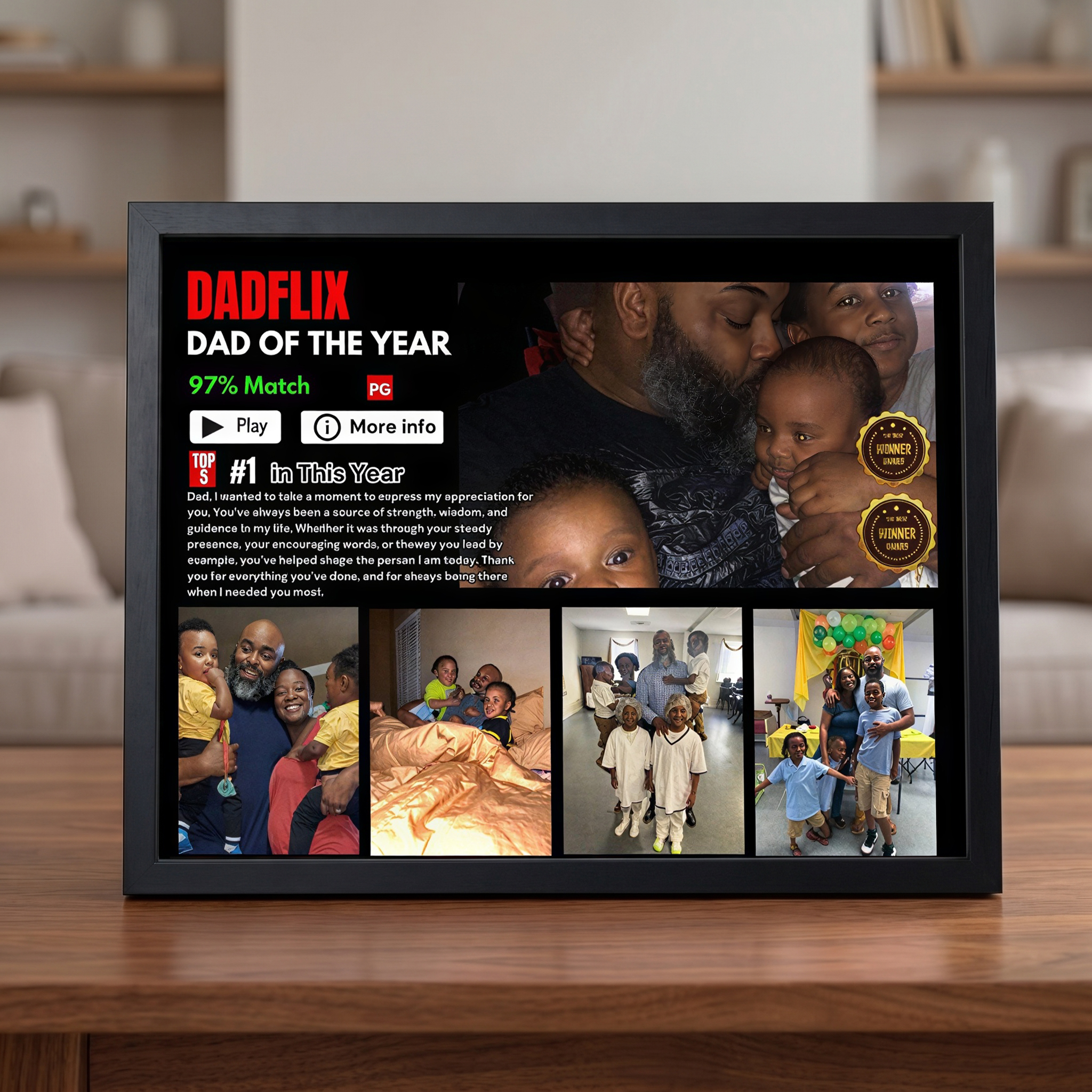 Editable Father's Day Gifts, A Fathers Love, Best Dad Ever, Dadflix Movie Photo Frame