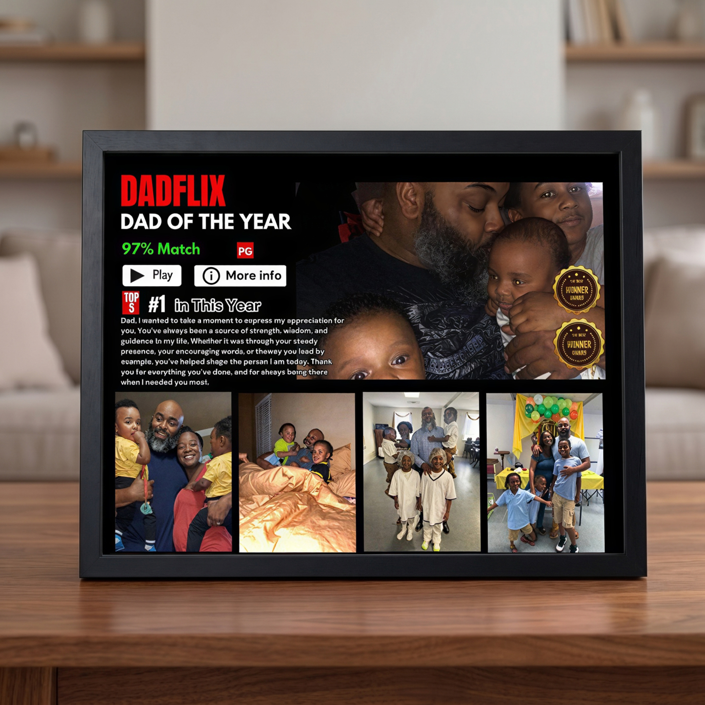 Editable Father's Day Gifts, A Fathers Love, Best Dad Ever, Dadflix Movie Photo Frame