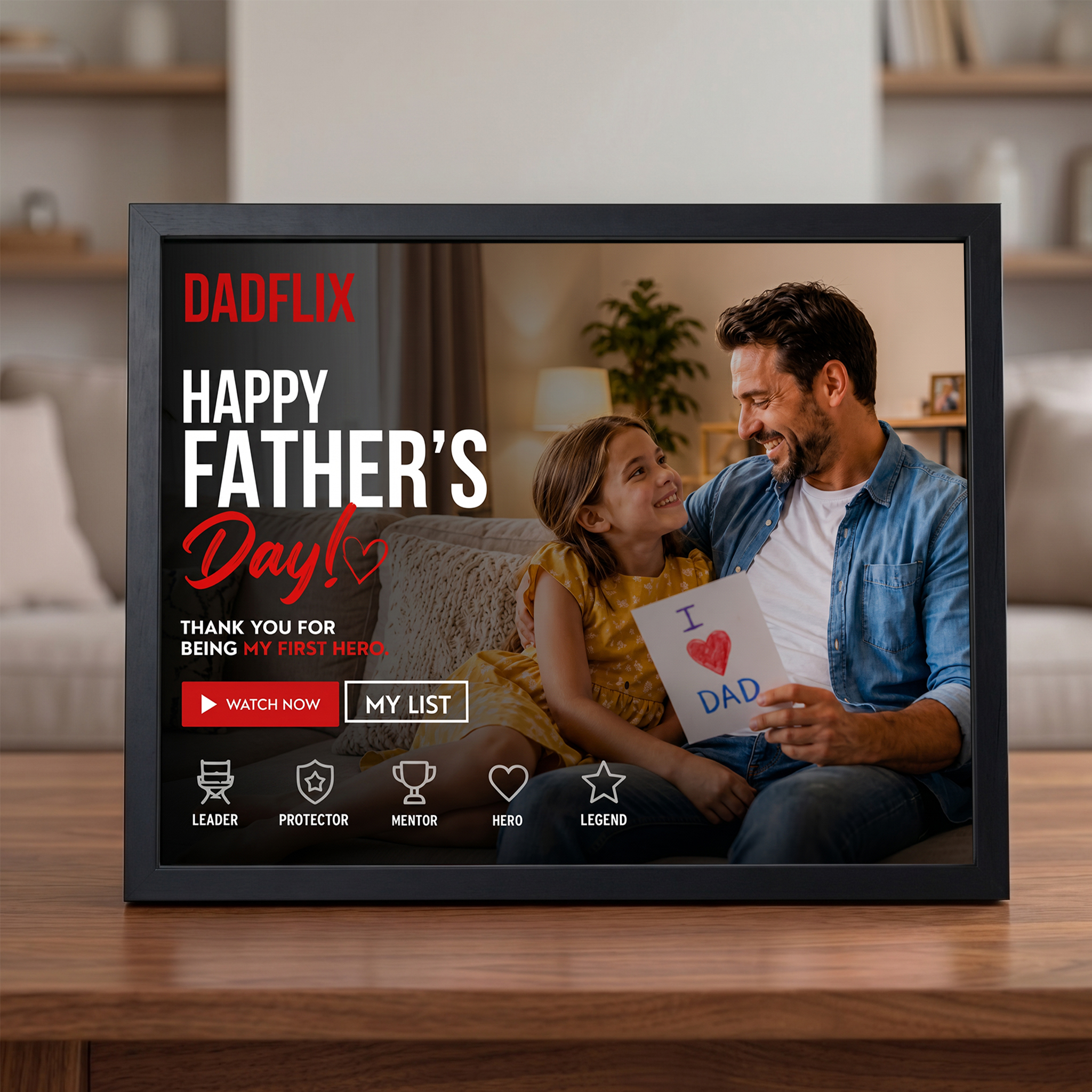 Personalized Dadflix Movie Frame – Custom Single Photo for Father’s Day Gift