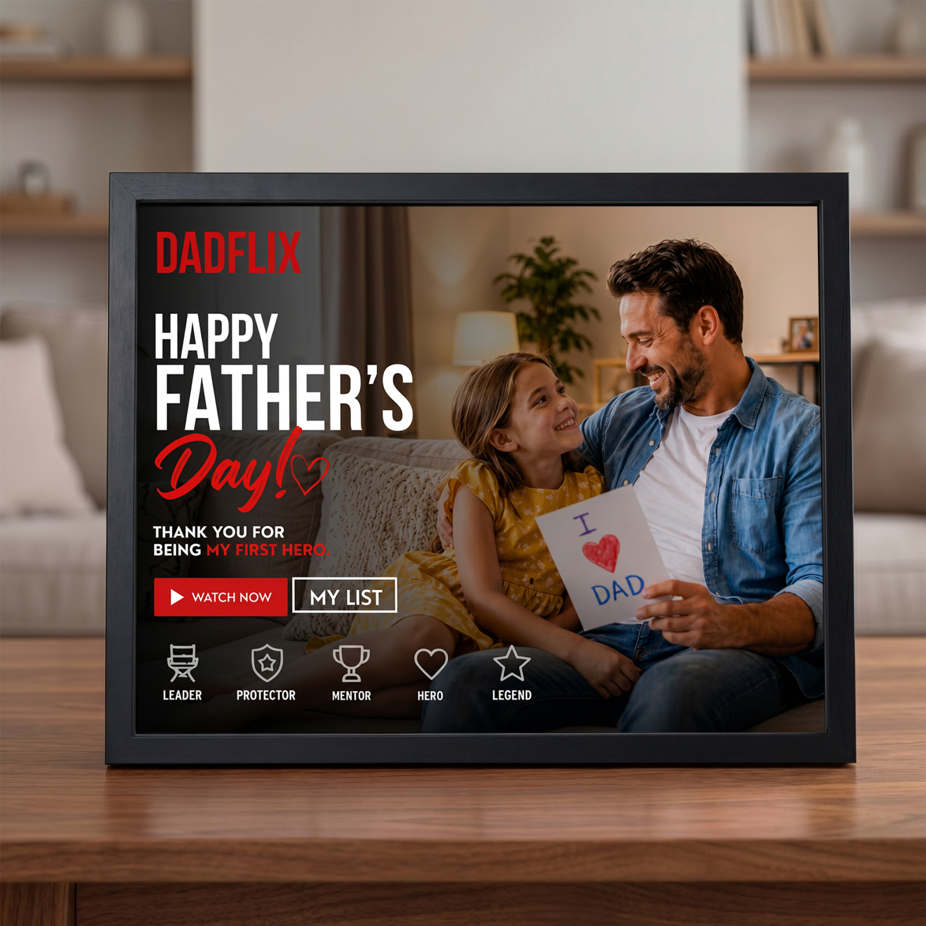 Personalized Dadflix Movie Frame – Custom Single Photo for Father’s Day Gift