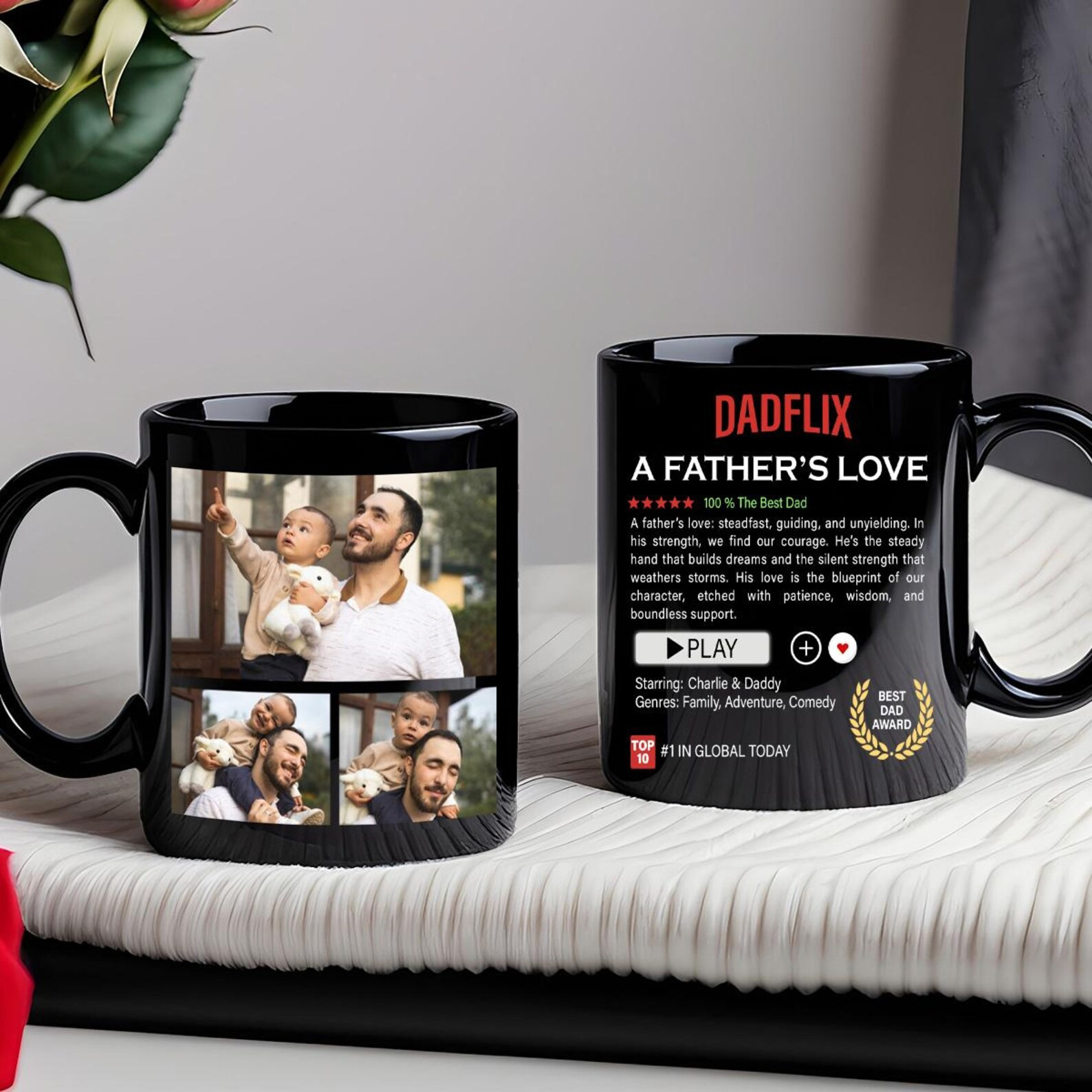 Custom A Father's Love Dadflix Mug with Multiple Photos – Personalized Father’s Day Gift for Dad