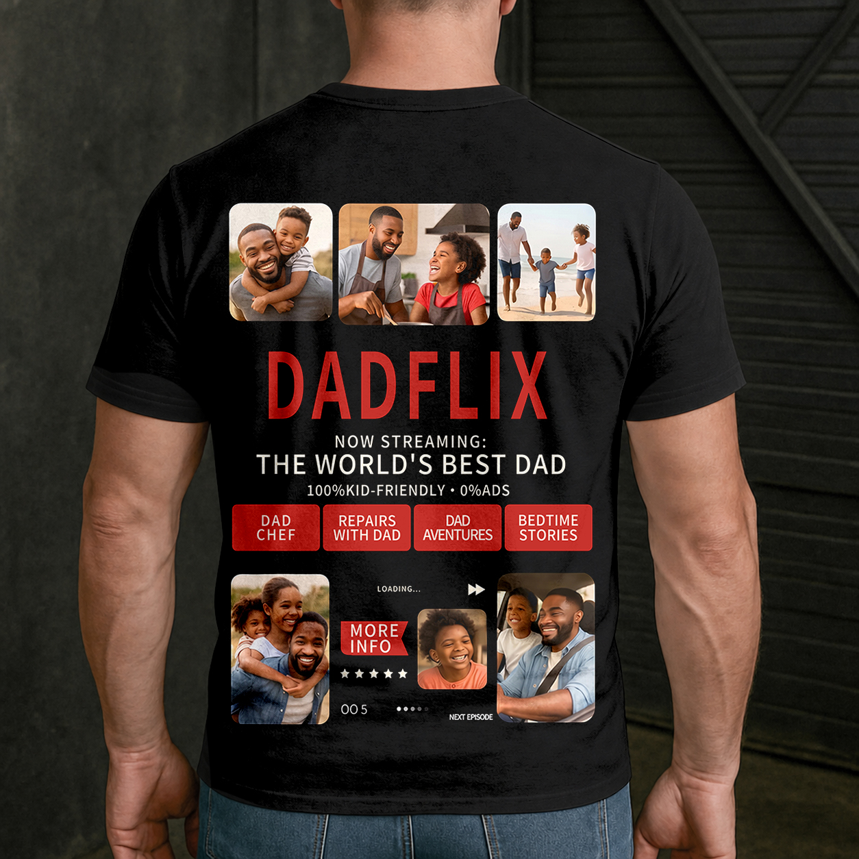 Personalized Dadflix Back Design Father's Day Gift– Custom Movie Poster T-Shirt, Sweatshirt & Hoodie for Dad