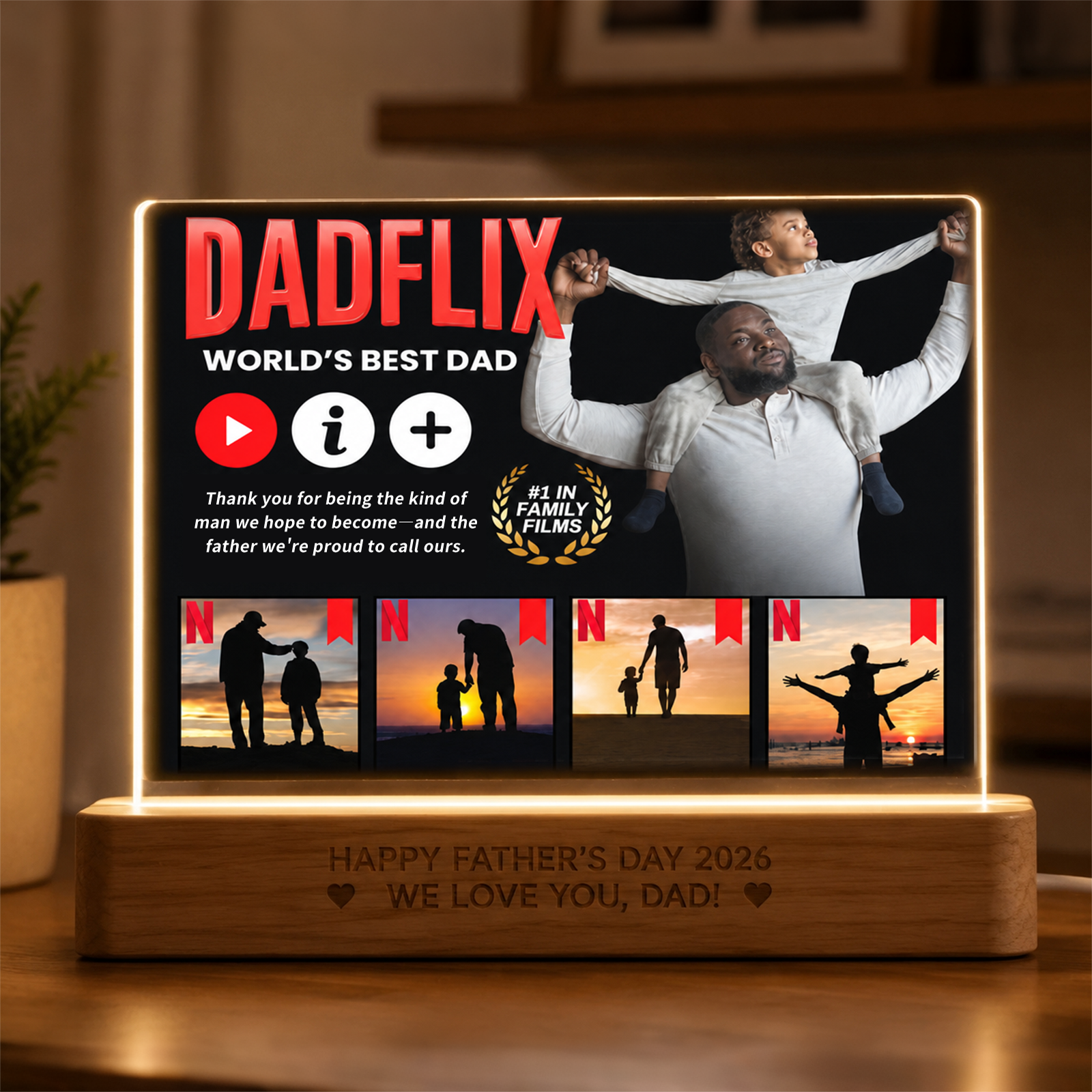Custom Dadflix Bold Opening Scene with Custom Photos Night Light-Father's Day Gift