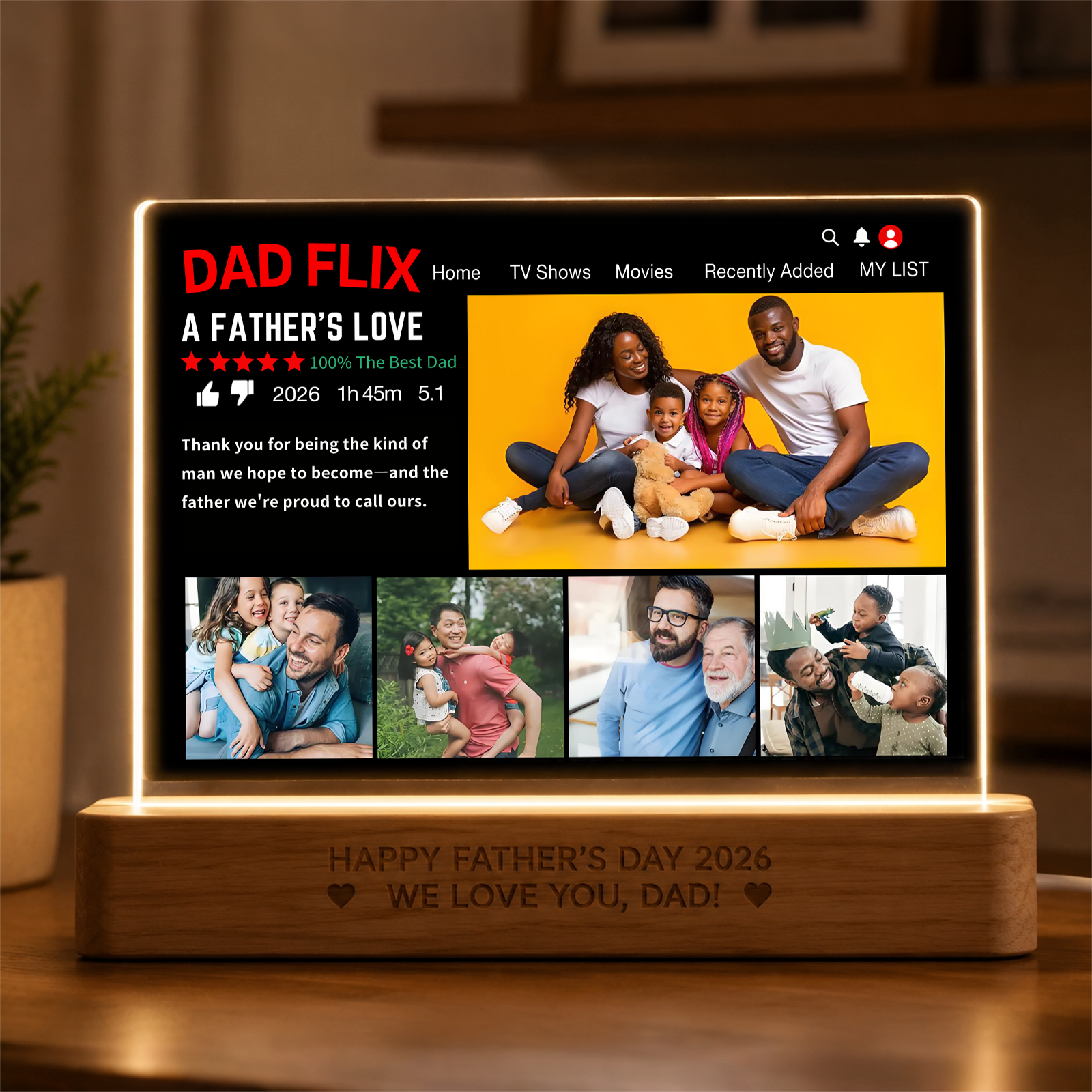 Custom Dadflix Father's Love with Custom Photos Night Light-Father's Day Gift