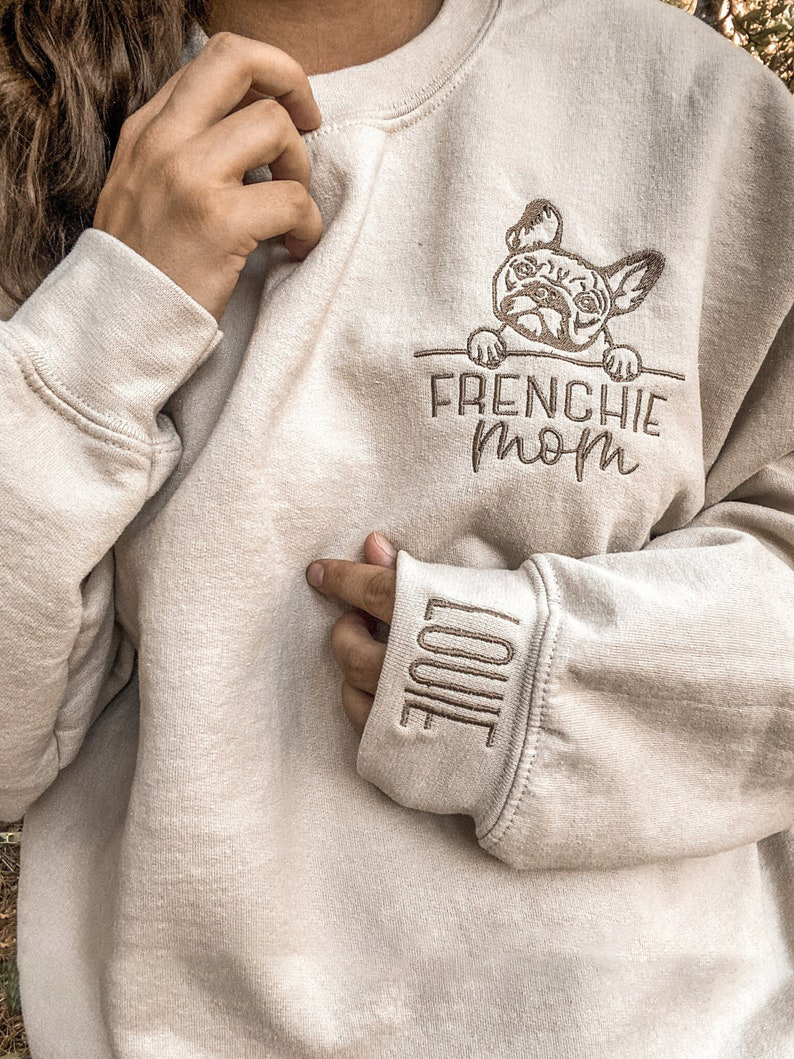 Personalized Dog Embroidered Crewneck With Name On Sleeve
