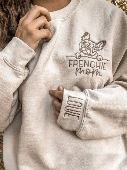 Personalized Dog Embroidered Crewneck With Name On Sleeve