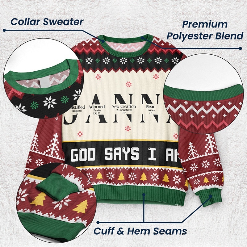 Personalized Ugly Sweater Christmas Gift; God Said I Am A Letter Of A Name In The Bible; Christian Christmas Gift.