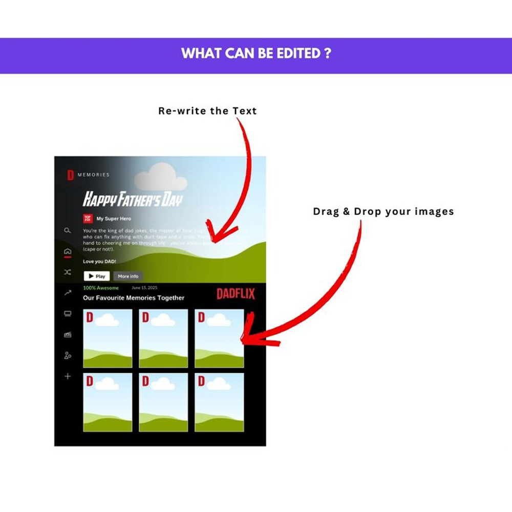 Father's Day Photo Frames - Editable DadFlix Movie Photo Frames, Father's Day Gifts