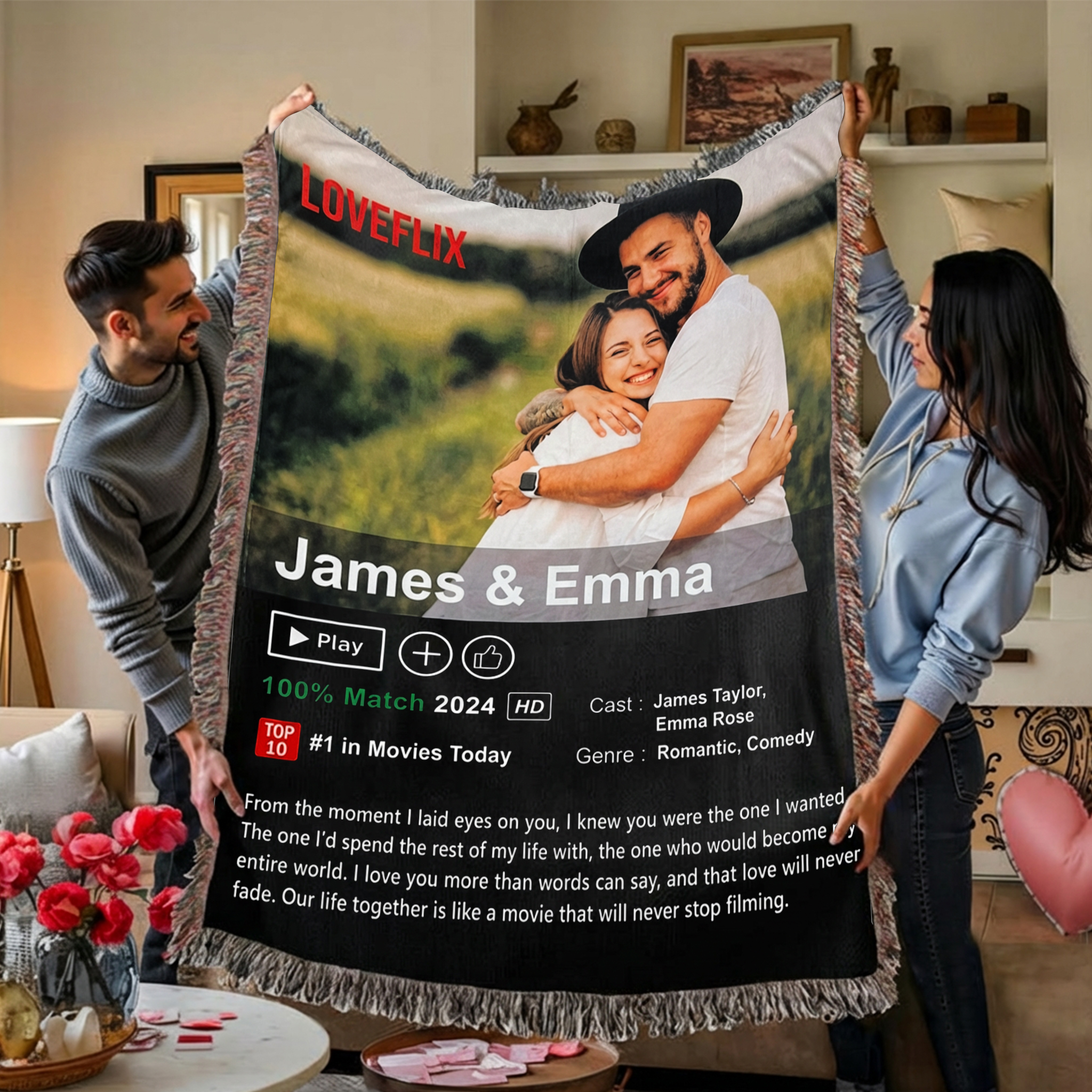 Custom Anime Loveflix Movie Photo Tassel Blanket With Your Love Story