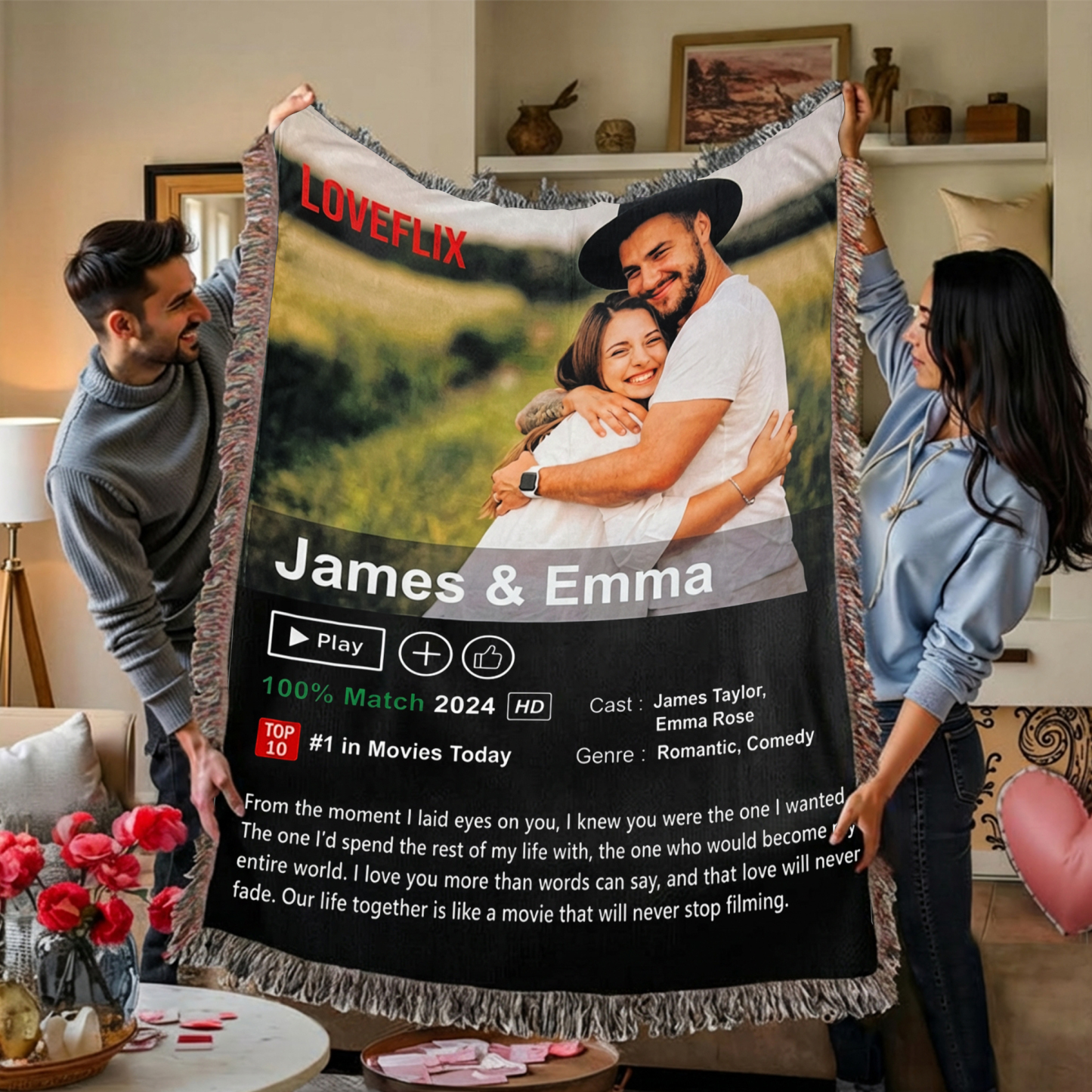 Custom Anime Loveflix Movie Photo Tassel Blanket With Your Love Story