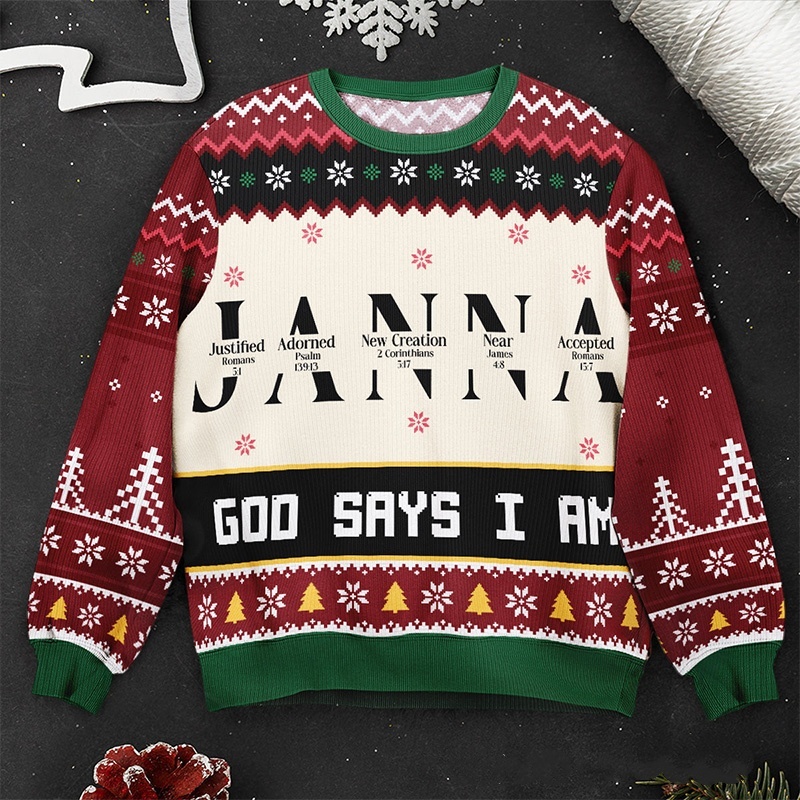 Personalized Ugly Sweater Christmas Gift; God Said I Am A Letter Of A Name In The Bible; Christian Christmas Gift.