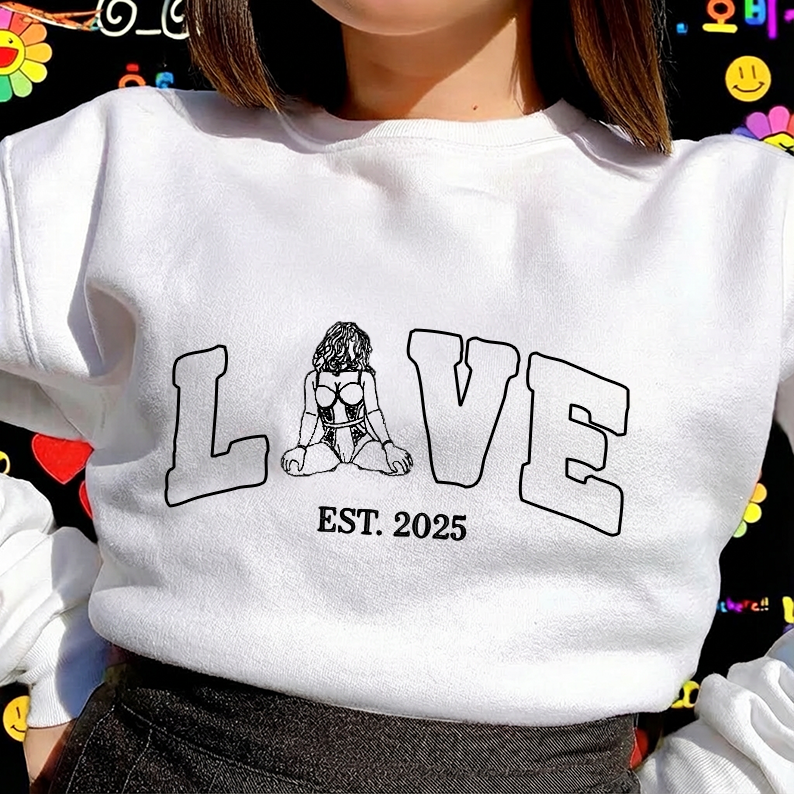 Your Photo, Your Love – Custom Couple Sexy Outline Sweatshirt For A Memorable Valentine’S 💑
