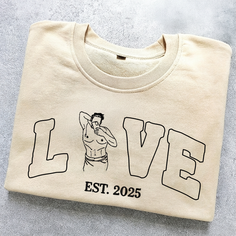 Your Photo, Your Love – Custom Couple Sexy Outline Sweatshirt For A Memorable Valentine’S 💑