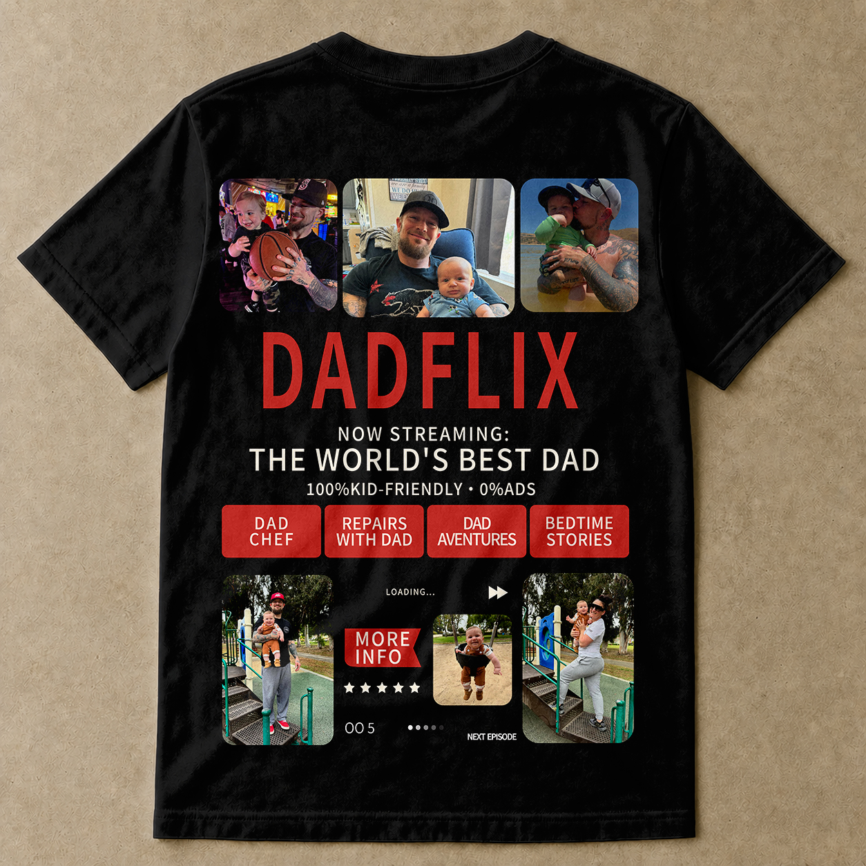 Personalized Dadflix Back Design Father's Day Gift– Custom Movie Poster T-Shirt, Sweatshirt & Hoodie for Dad