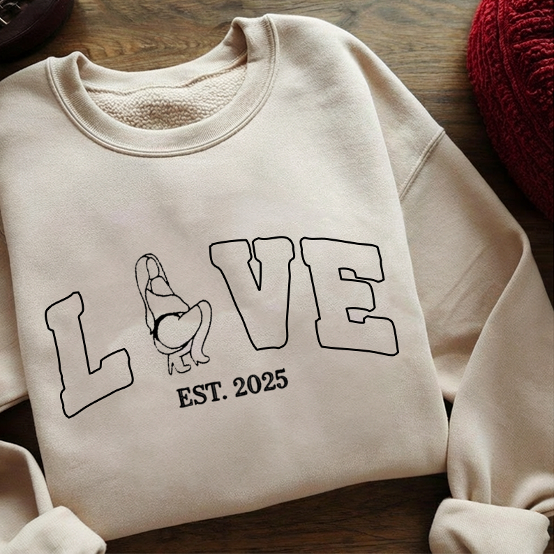 Your Photo, Your Love – Custom Couple Sexy Outline Sweatshirt For A Memorable Valentine’S 💑