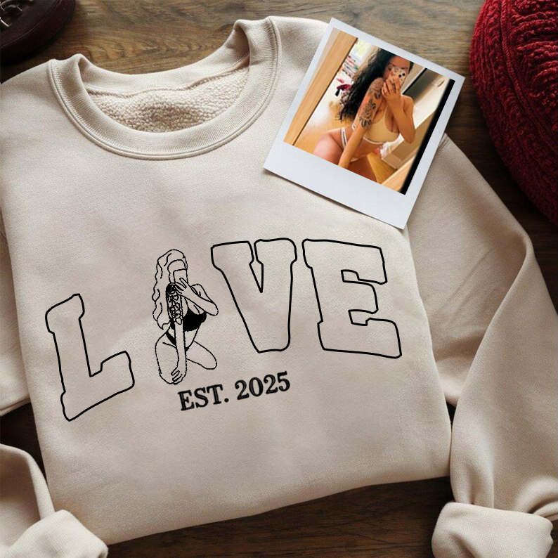 Your Photo, Your Love – Custom Couple Sexy Outline Sweatshirt For A Memorable Valentine’S 💑