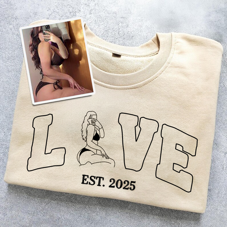 Your Photo, Your Love – Custom Couple Sexy Outline Sweatshirt For A Memorable Valentine’S 💑