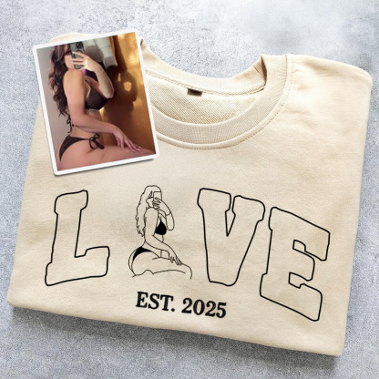 Your Photo, Your Love – Custom Couple Sexy Outline Sweatshirt For A Memorable Valentine’S 💑