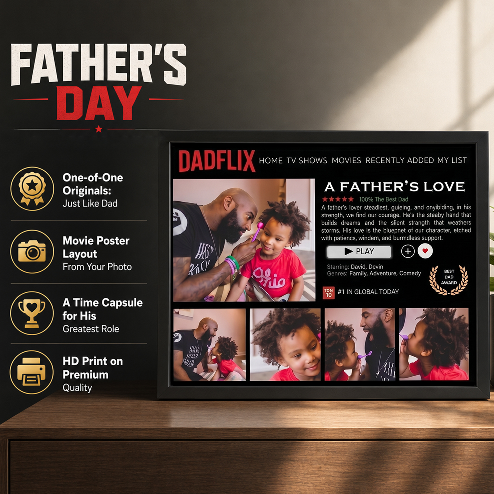 Custom Dad Frame Father's Day Gift,Best Dad Ever, Dadflix