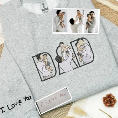 🎨💖 Custom Family Portrait Embroidered Sweatshirt – A Special Gift for Mom and Dad Featuring Kids' Drawing & Nicknames on Sleeves