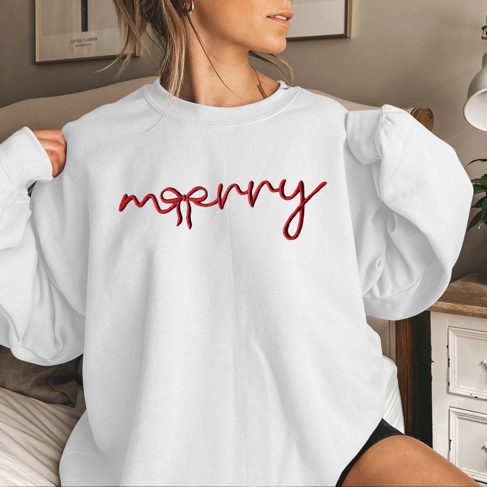 Customized Merry Bow 3D Embroidered Christmas Sweatshirt