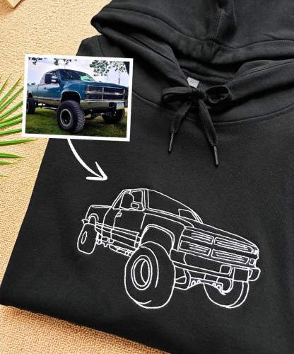 Custom Embroidered Car Outline Sweatshirt From Your Photo, Embroidered Car Hoodie, Custom Car Sweater